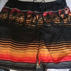 Joe Boxer Black and Orange Board Shorts Tropical Design